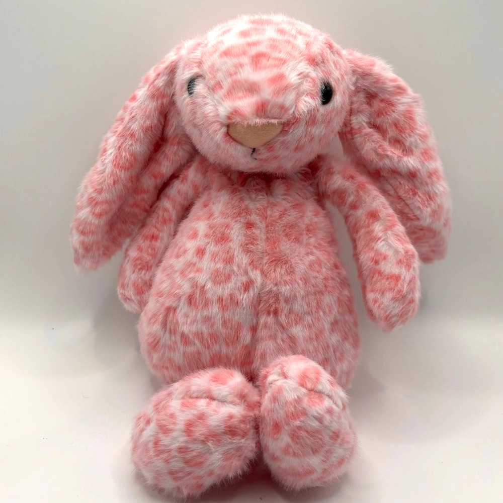Soft Cuddly Bunny Rabbit Inspired Cute Plush Stuffie, Pink, Leopard Spot- New